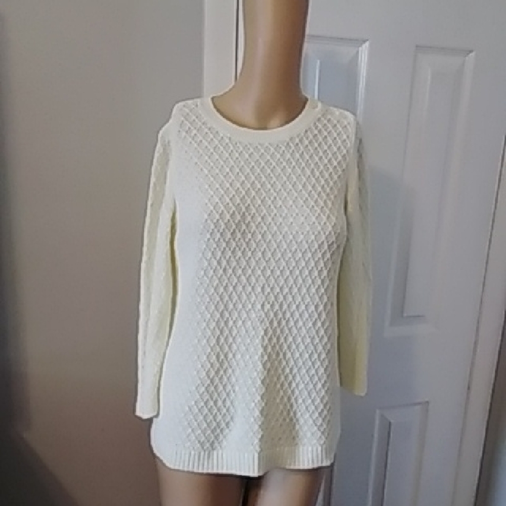 Talbots Women's Cream Textured Crew Neck Sweater